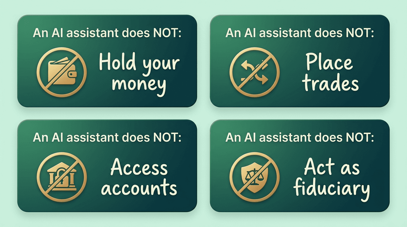 Infographic of four things a conversational AI financial assistant does not do