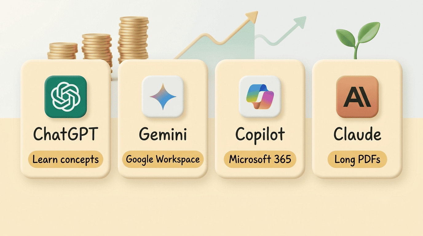 Comparison of four general-purpose AI assistants — ChatGPT, Gemini, Copilot, and Claude — and what each is best suited for