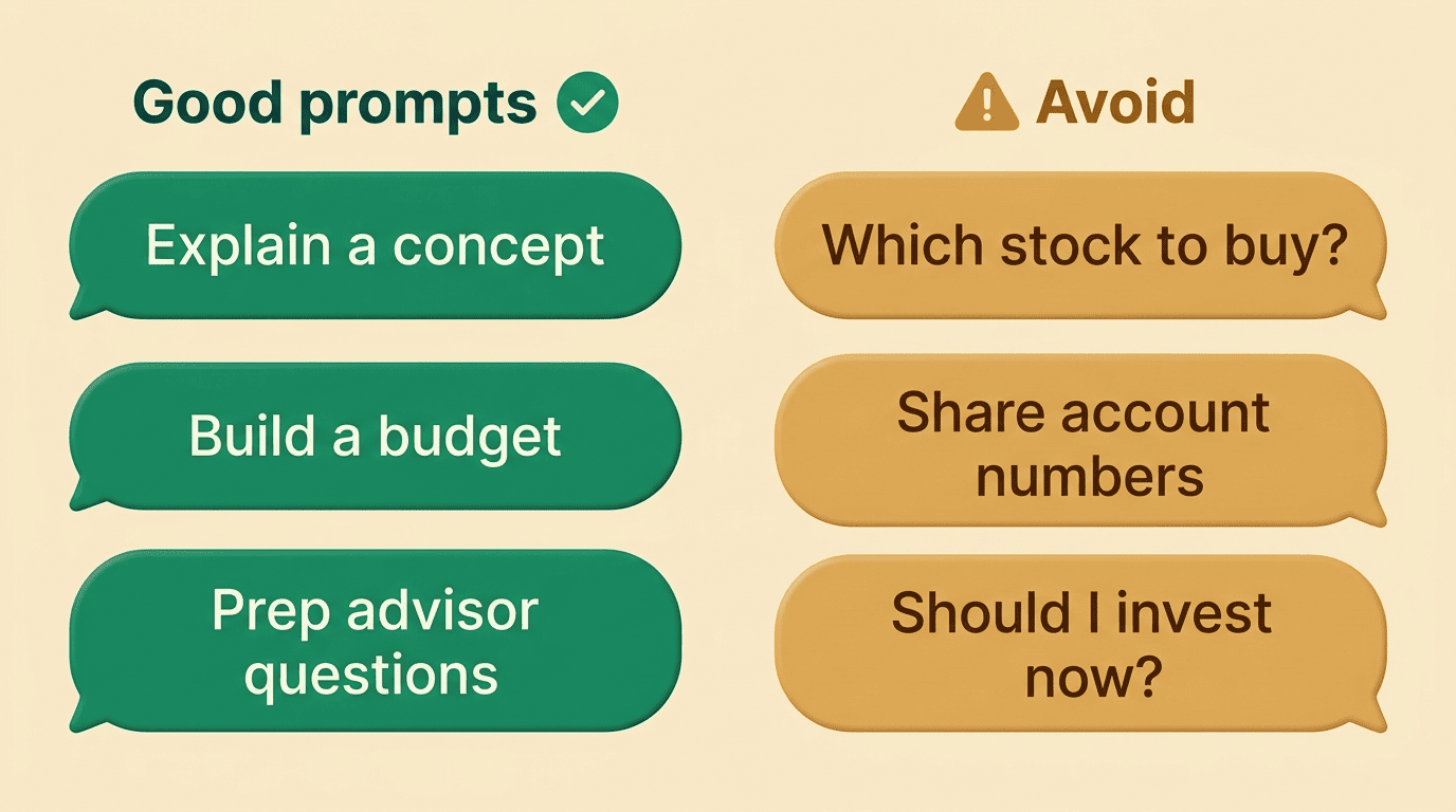 Two columns comparing good ChatGPT prompts with prompts to avoid.