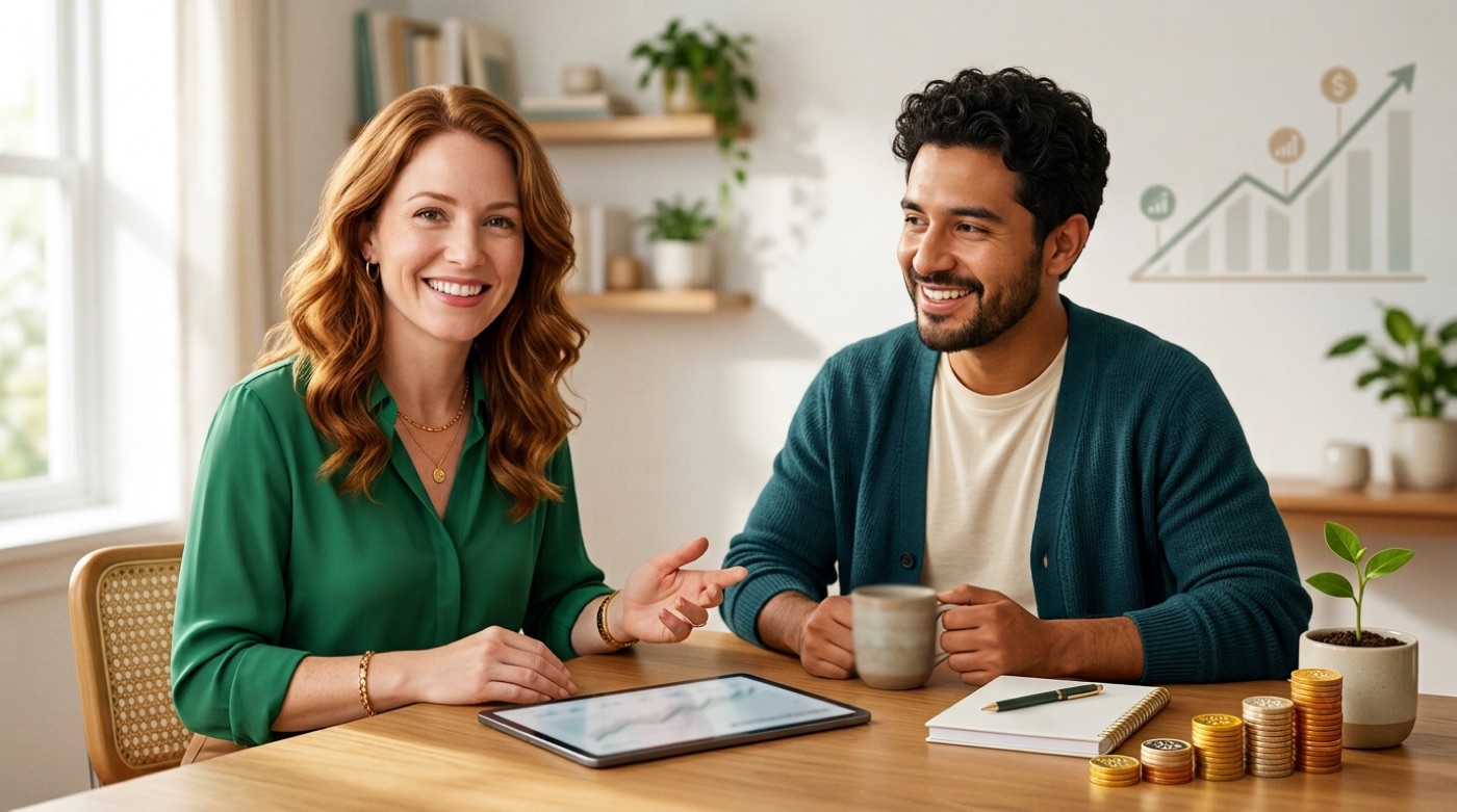 An AI money coach explaining a personal-finance plan on a tablet